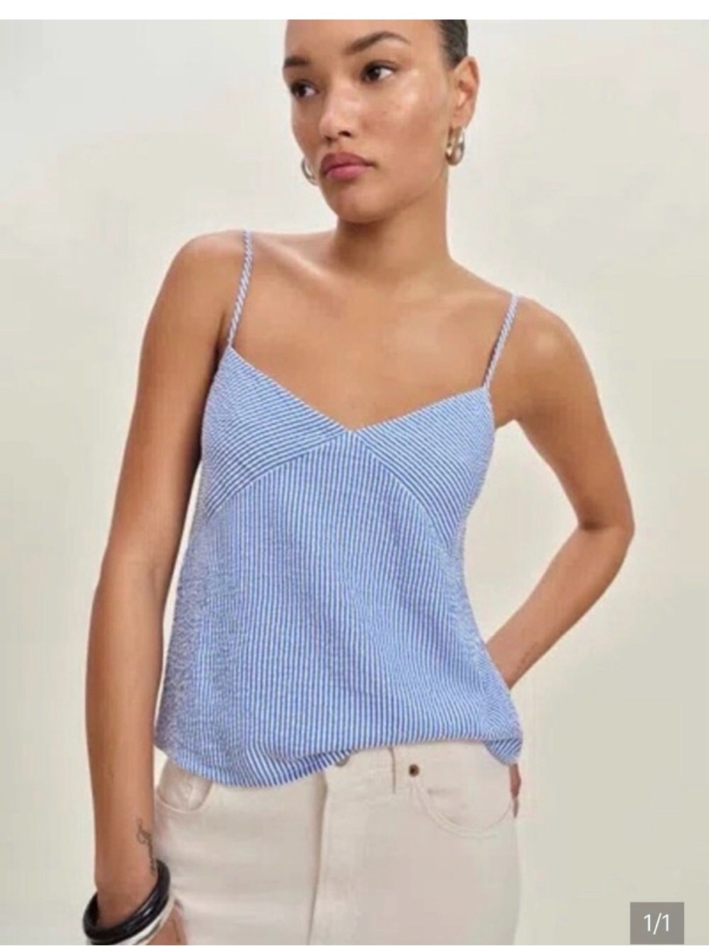 Reformation seersucker emina blue tank
